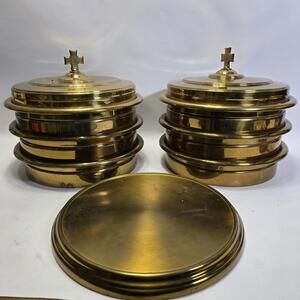 Vintage Brass Communion Tray Set of 8 with Lid and Plate Churchware